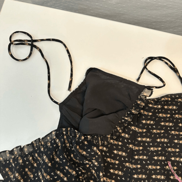 RESET Womens Midi Babydoll Dress Size L Floral Black Ruffles Coquette Fairy - Picture 13 of 14